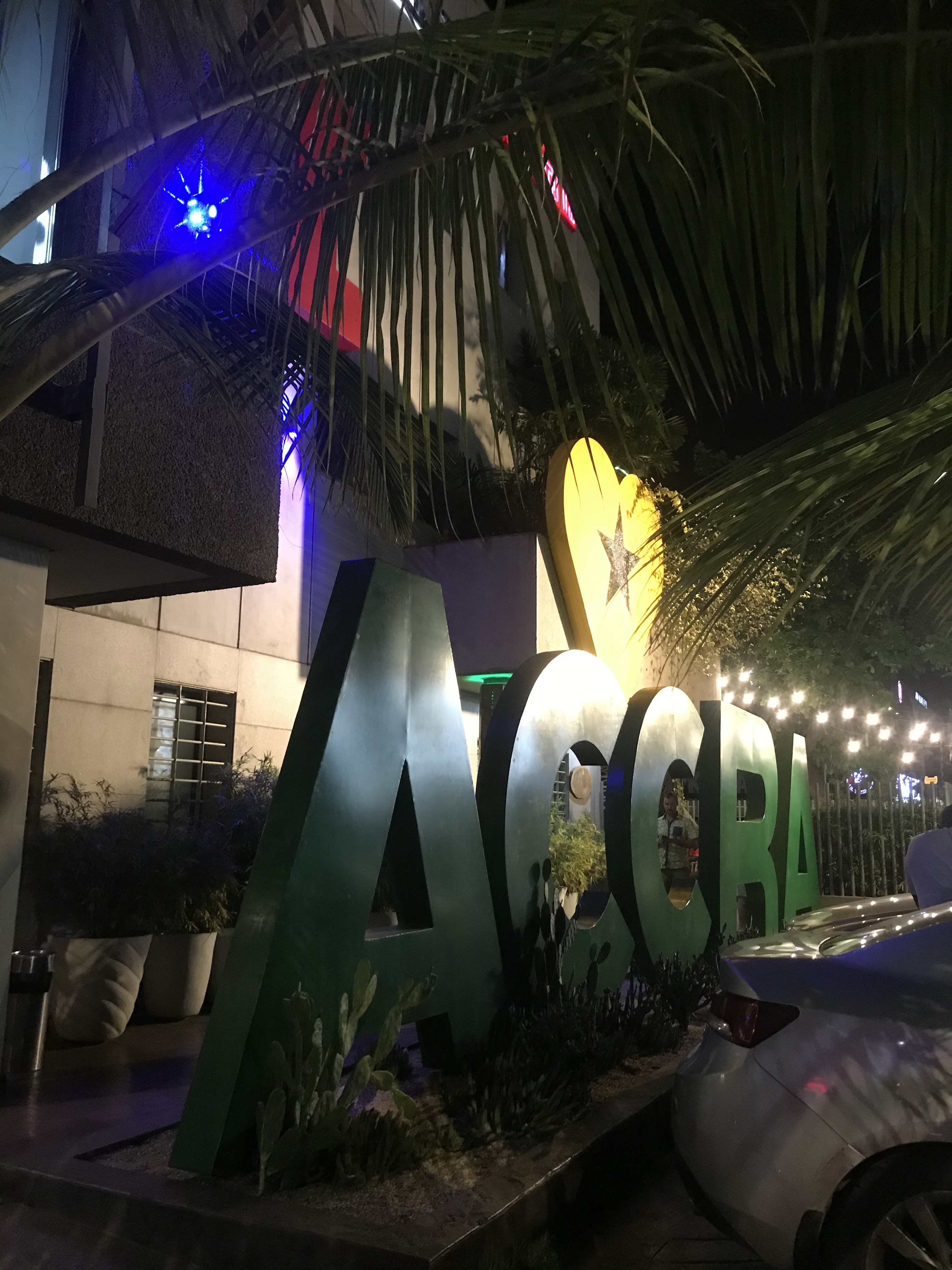 I love Accra sign outside Urbano Hotel on Accra's Oxford Street