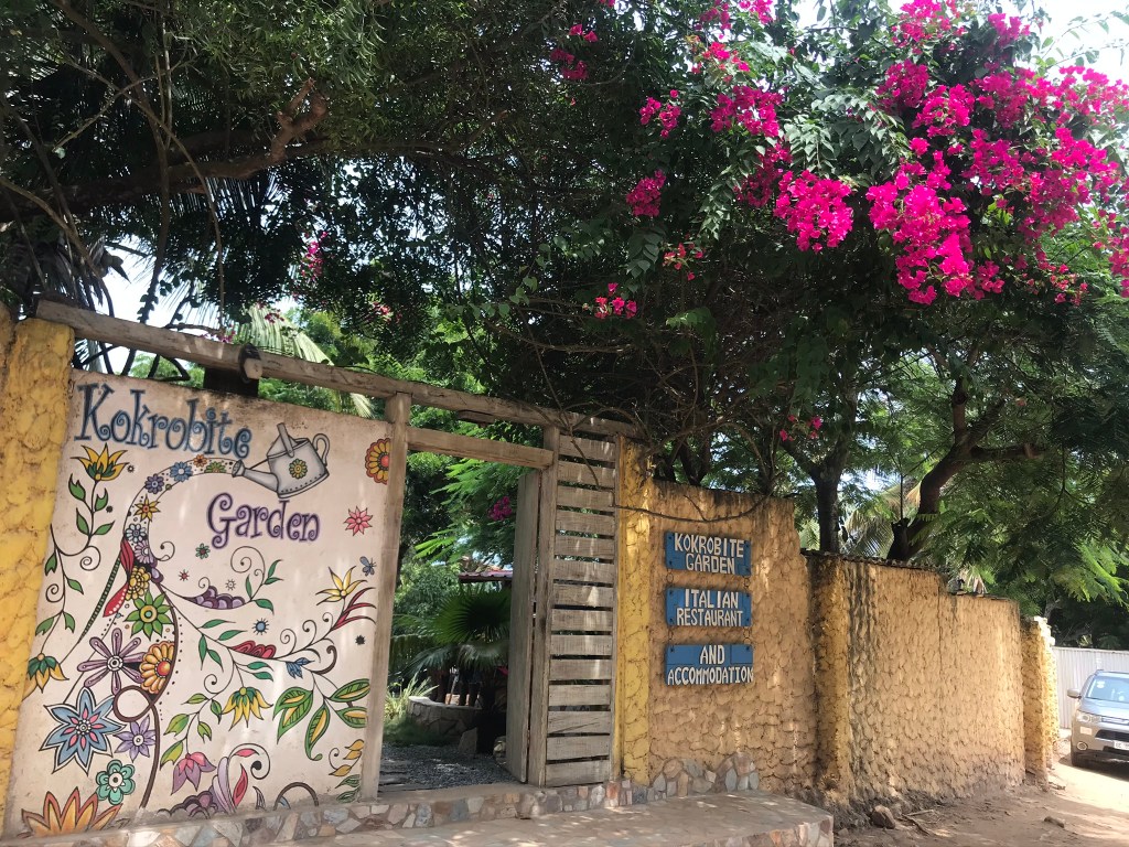 Entrance to Kokrobite Gardens, Italian Restaurant and Accomodation. Kokorobite, Ghana.