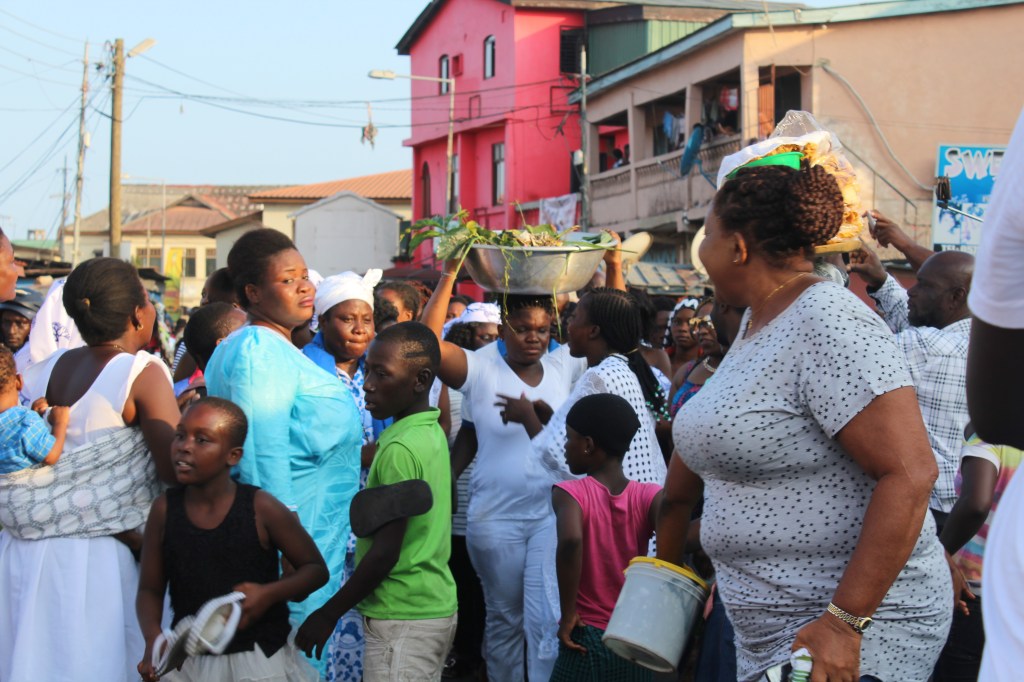 A woman carrying the Tsese at the Ga Mashie Twin Festival in Jamestown Accra