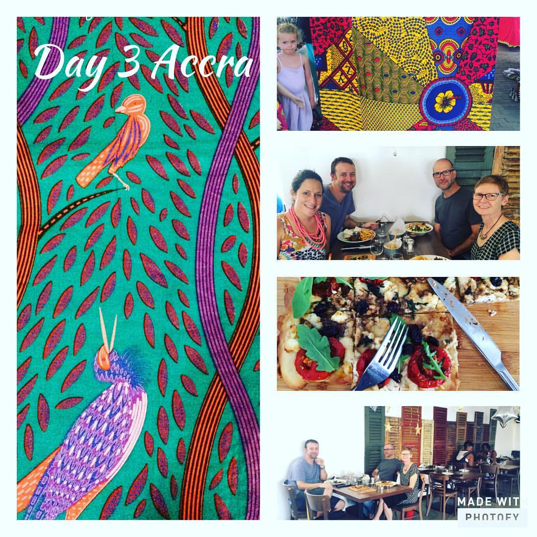 Buying African wax fabric in Accra Ghana and having lunch at Bistro 22 in Labone Accra