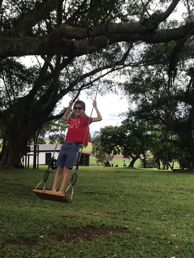A young boy swings at Wynnifreds Cafe and Shoppe