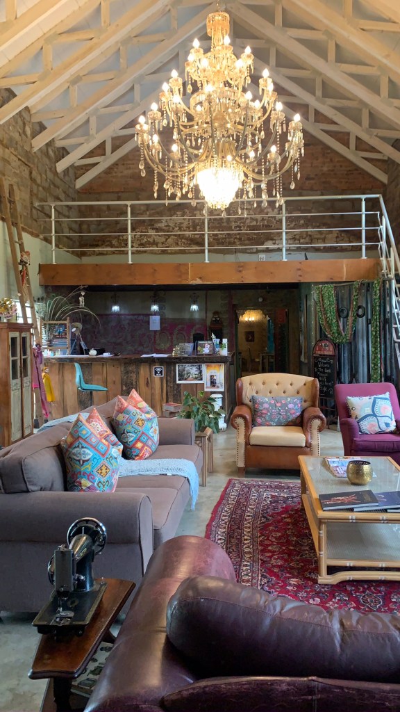 An overnight trip on the Midlands Meander - The gorgeous chandelier in the Crystal Barn reception area