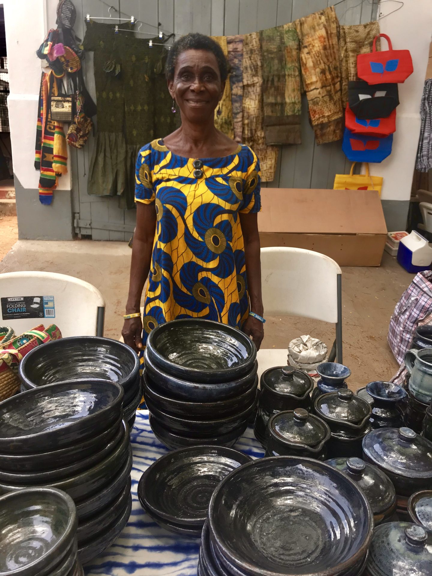 Aunty Mary's Ghanaian blue pottery sold at the Green Butterfly Market in Accra