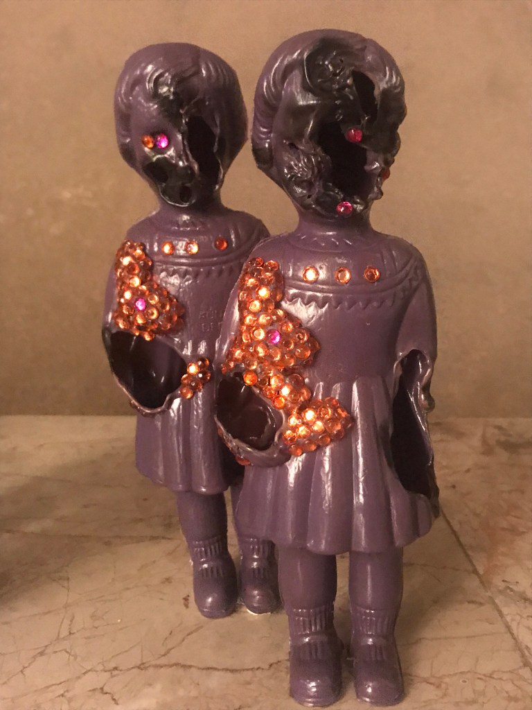 Ghananian Artist Larry Bonchaka's embellished and defaced Clonette Dolls for Truth or Dare art exhibition