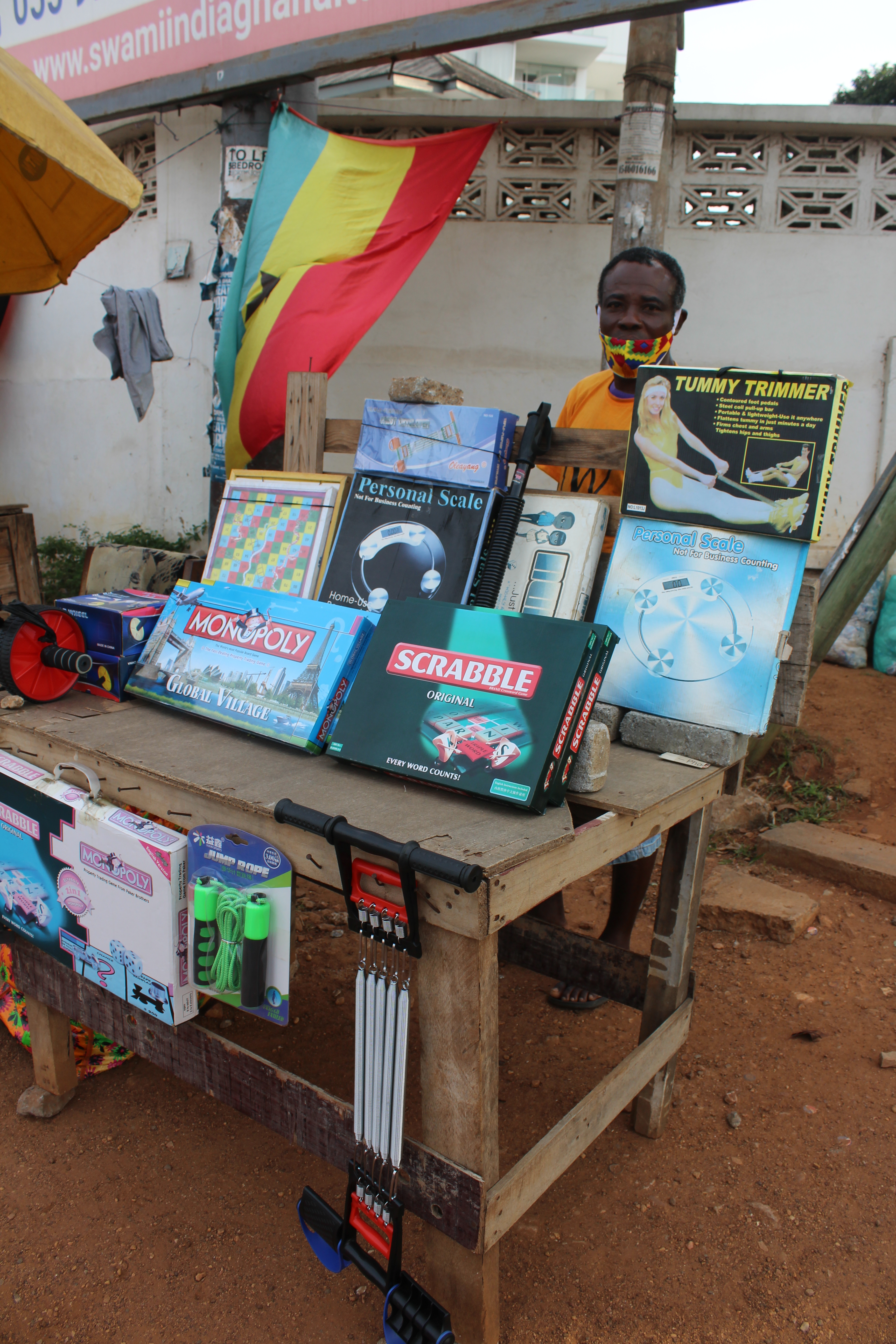Board game seller on Accra's Oxford Street