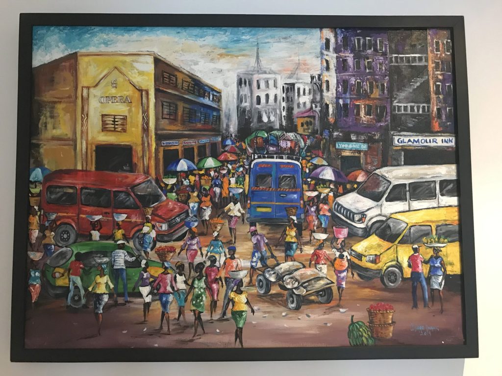 Painting by artist Isaac Anang of Accra's Makola Market