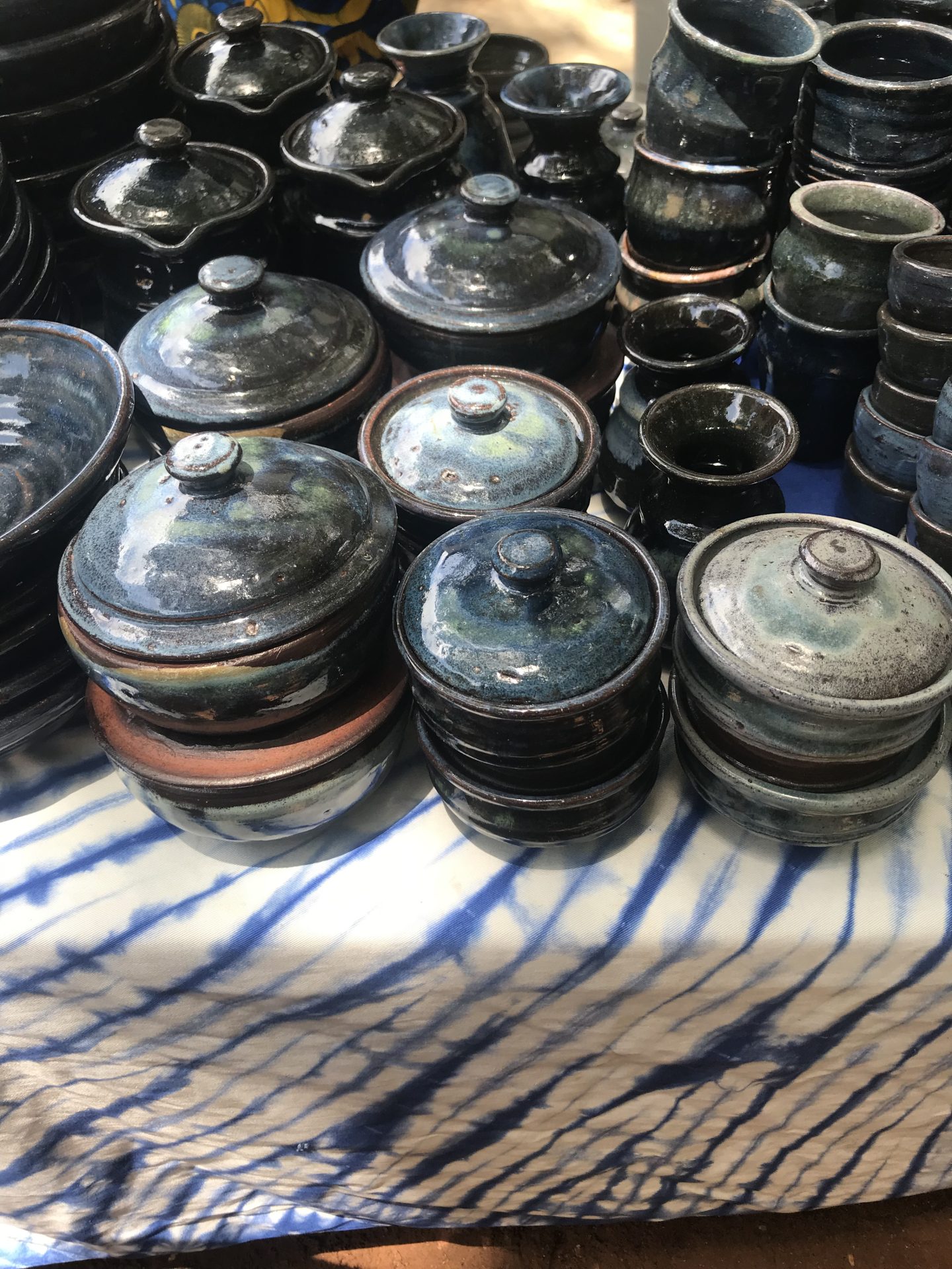 Aunty Mary's Ghanaian blue pottery sold at the Green Butterfly Market in Accra